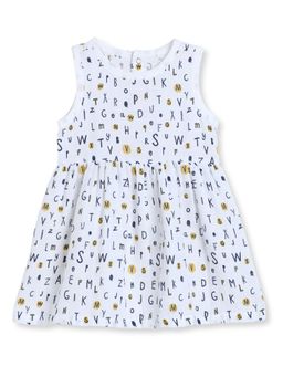 The Boo Boo Club - White Muslin Cotton Alphabet Printed Baby Dress