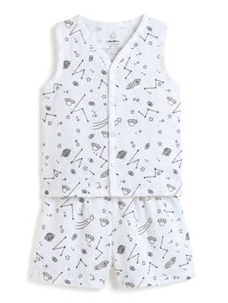 The Boo Boo Club - White Printed Jhabla and Shorts