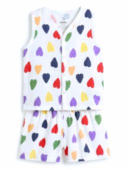 The Boo Boo Club - White Printed Jhabla and Shorts