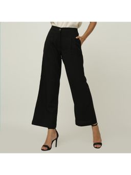 Saltpetre - Women Solid Black Tencel Wide Leg Trouser