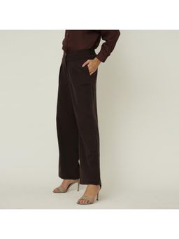 Saltpetre - Women Solid Coffee Brown Tencel Wide Leg Trouser