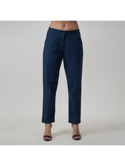 Saltpetre - Women Solid Tencel Navy Straight Trouser