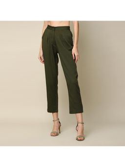 Saltpetre - Women Solid Tencel Olive Straight Trouser