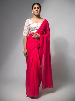 Shrithi Fashion Fab - Pink Coloured Cotton Blend Saree with Unstitched Blouse