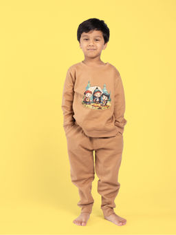 Orange Sugar - Beige Camp Buddies Sweatshirt and Joggers (Set of 2)
