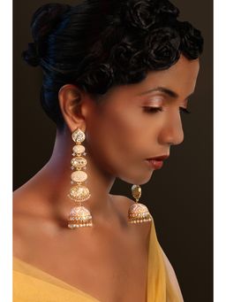 TIZORA - Pink Meenakari Antique Long Jhumki Earrings