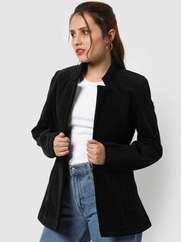 Campus Sutra - Womens Black Solid Regular Fit Blazer