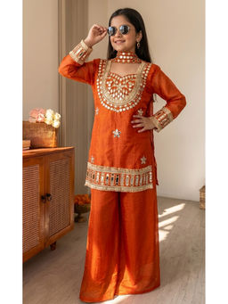 Kedar Fab - Silk Mirror Embroidered Kurta Palazzo with Dupatta