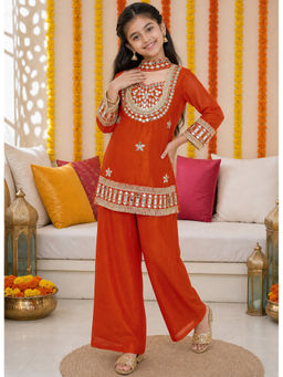Kedar Fab - Silk Mirror Embroidered Kurta Palazzo with Dupatta