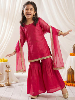 Kedar Fab - Silk Mirror Embroidered Kurta Sharara with Dupatta