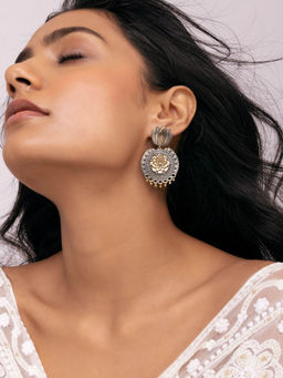 Indya - Earthen BY INDYA Dual Tone Gold Lotus Motif Dangler Earrings