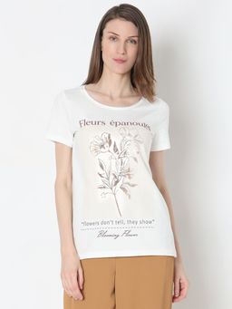 VERO MODA - Women White Printed Comfortable Fit T-Shirt