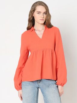 VERO MODA - Women Orange Solid Comfortable Fit Top