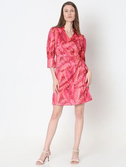 VERO MODA - Women Pink Printed A-Line Fit Mini Dress