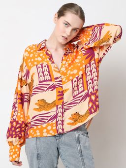 VERO MODA - Women Orange Printed Comfortable Fit Shirt