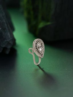 OOMPH - Oxidised Silver Stones and Pearls Teardrop Ethnic NoseRing / Nose Pin