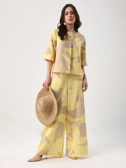 RAREISM - Women Polyester Printed Wide Leg Yellow Trouser