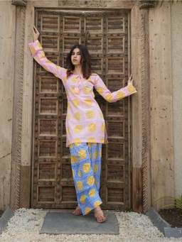 KRUTICO - Women Summer Lemon Sorbet Pink Cotton Kurta with Farshi Salwar