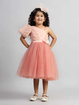 Toy Balloon Kids - Rose Pink Knee Length Girls Party Wear Dress