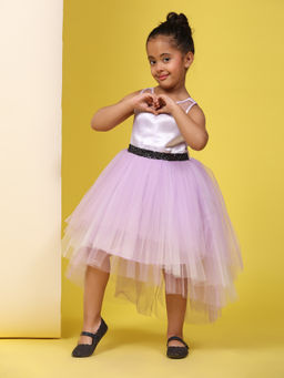 Toy Balloon Kids - Lavender Hi Low Girls Party Wear Knee Length Dress