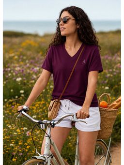 Alonge - Cotton Signature Vee Neck Maroon T-Shirt