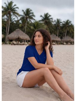 Alonge - Cotton Signature Vee Neck Blue T-Shirt