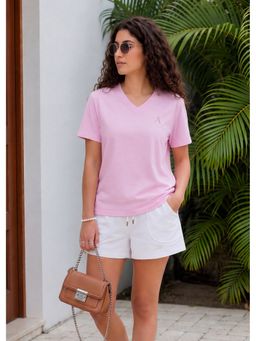 Alonge - Cotton Signature Vee Neck Pink T-Shirt