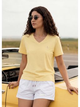 Alonge - Cotton Signature Vee Neck Yellow T-Shirt