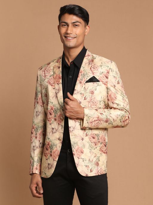 Vastramay Men Brown Silk Blend Blazer