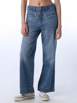 ONLY - Womens Solid Wide Leg Blue Jeans