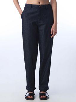 ONLY - Womens Solid Straight Fit High-Rise Blue Pant