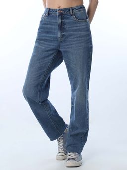 ONLY - Womens Solid Straight Fit High-Rise Blue Jeans