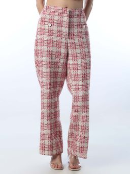 ONLY - Womens Checked Regular Fit High-Rise Red Pant