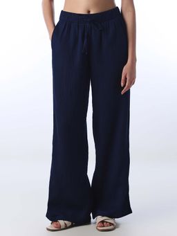 ONLY - Womens Solid Regular Fit Navy Blue Pant