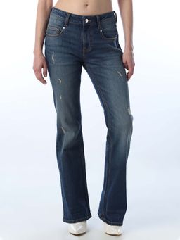 ONLY - Womens Solid Flared Fit Mid-Rise Blue Jeans