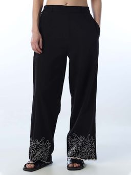 ONLY - Womens Embroidered Flared Fit High-Rise Black Pant