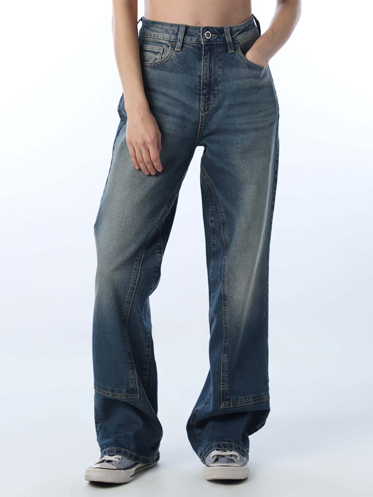 only Womens Solid Straight Fit High-Rise Blue Jeans-picture-29