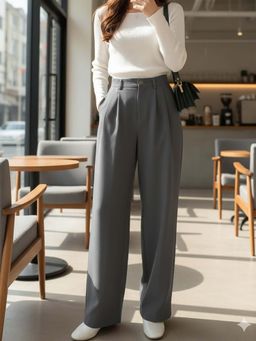 BROADSTAR - Women Dark Grey Tailored Korean Pant