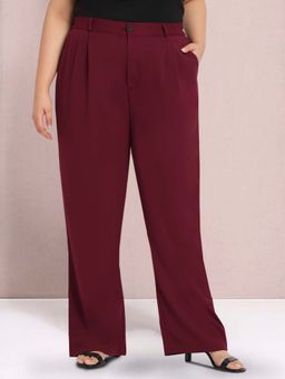 Martini - Women Maroon Plus Size Wide Leg Stretch Trouser