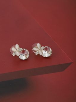 Carlton London - Off-White Gold-Plated CZ-Studded Handcrafted Beaded Floral Drop Earrings