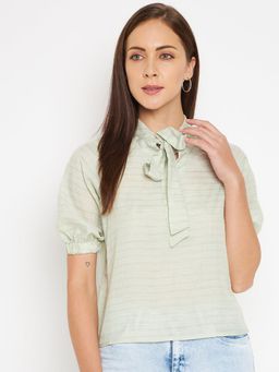 CAMLA - Green Solid Mandarin Neck Top Green