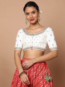 SALWAR STUDIO - Women White Silk Blend Readymade Saree Blouse