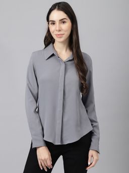 Xpose - Women Tailored Fit Spread Collar Casual Shirt -grey