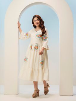 ZUMMER - Off White Hand Painted Midi Dress