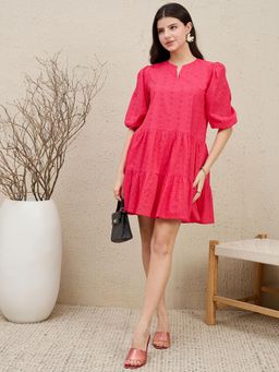 ZUMMER - Pink Schiffli Drop Waist Mini Dress