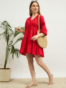 ZUMMER - Red V-Neck Tiered Mini Dress