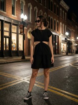 ZUMMER - Black Waist Cut Out Short Dress