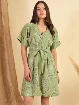 ZUMMER - Green Embroidered Short Dress