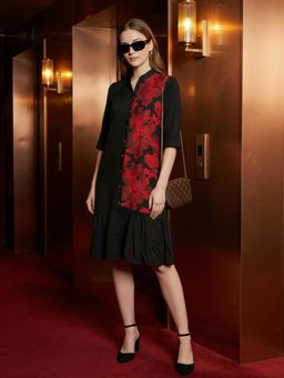 ZUMMER - Black Embroidered Knee Length Dress