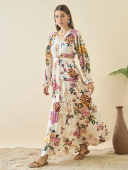 ZUMMER - Cream Floral Waist Cut Out Maxi Dress
